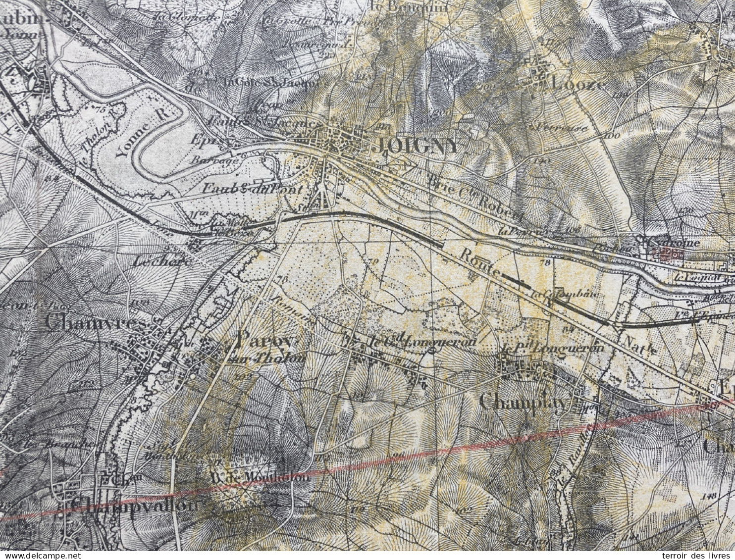 Carte état Major AUXERRE 1891 35x54cm JOIGNY LOOZE PAROY-SUR-THOLON CHAMVRES ST-AUBIN-SUR-YONNE CEZY CHAMPLAY VILLECIEN  - Geographische Kaarten