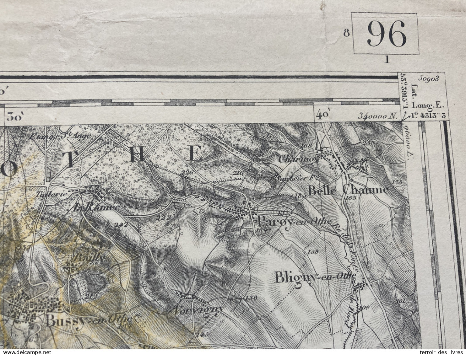 Carte état Major AUXERRE 1891 35x54cm JOIGNY LOOZE PAROY-SUR-THOLON CHAMVRES ST-AUBIN-SUR-YONNE CEZY CHAMPLAY VILLECIEN  - Geographical Maps