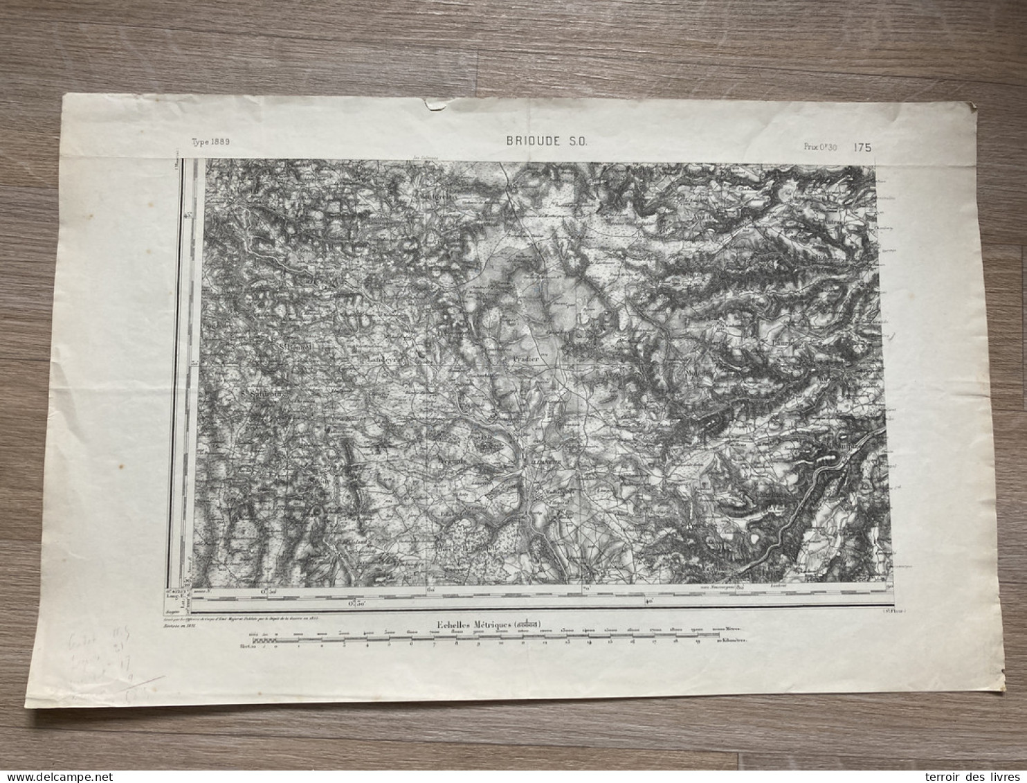 Carte état Major BRIOUDE S.O. 1855 1891 35x54cm PRADIER LANDEYRAT ALLANCHE VEZE VERNOLS MARCENAT MOLEDES MONTGRELEIX SEG - Cartes Géographiques