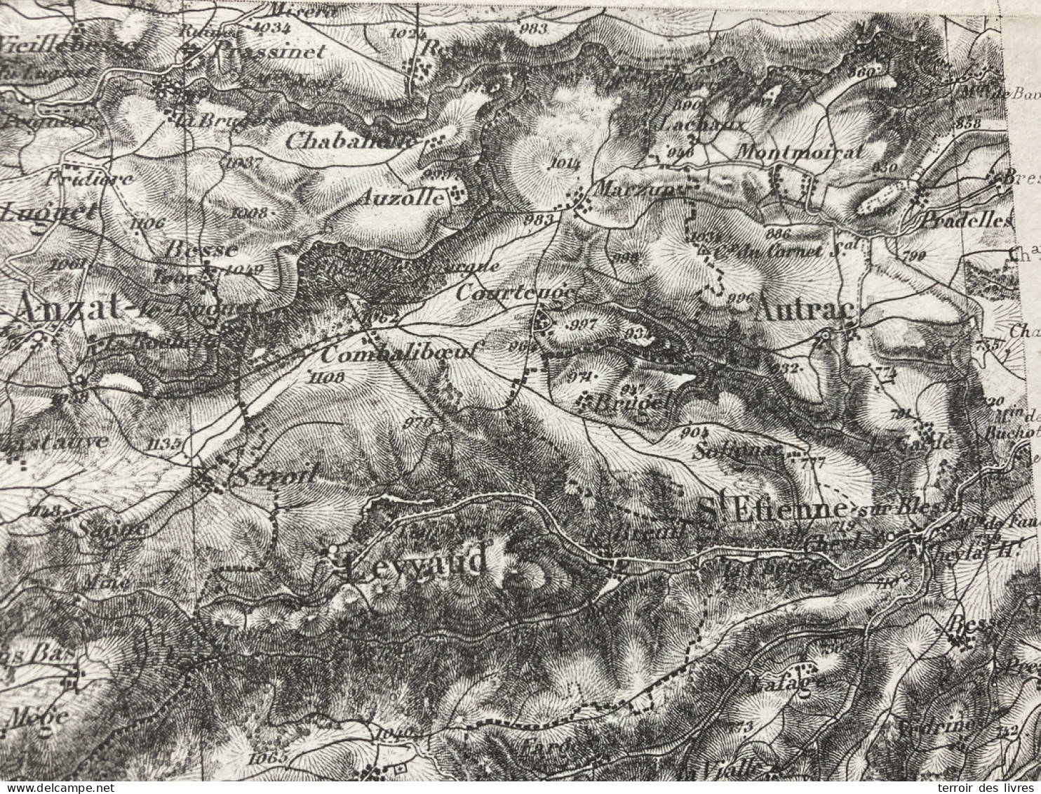 Carte état Major BRIOUDE S.O. 1855 1891 35x54cm PRADIER LANDEYRAT ALLANCHE VEZE VERNOLS MARCENAT MOLEDES MONTGRELEIX SEG - Geographical Maps