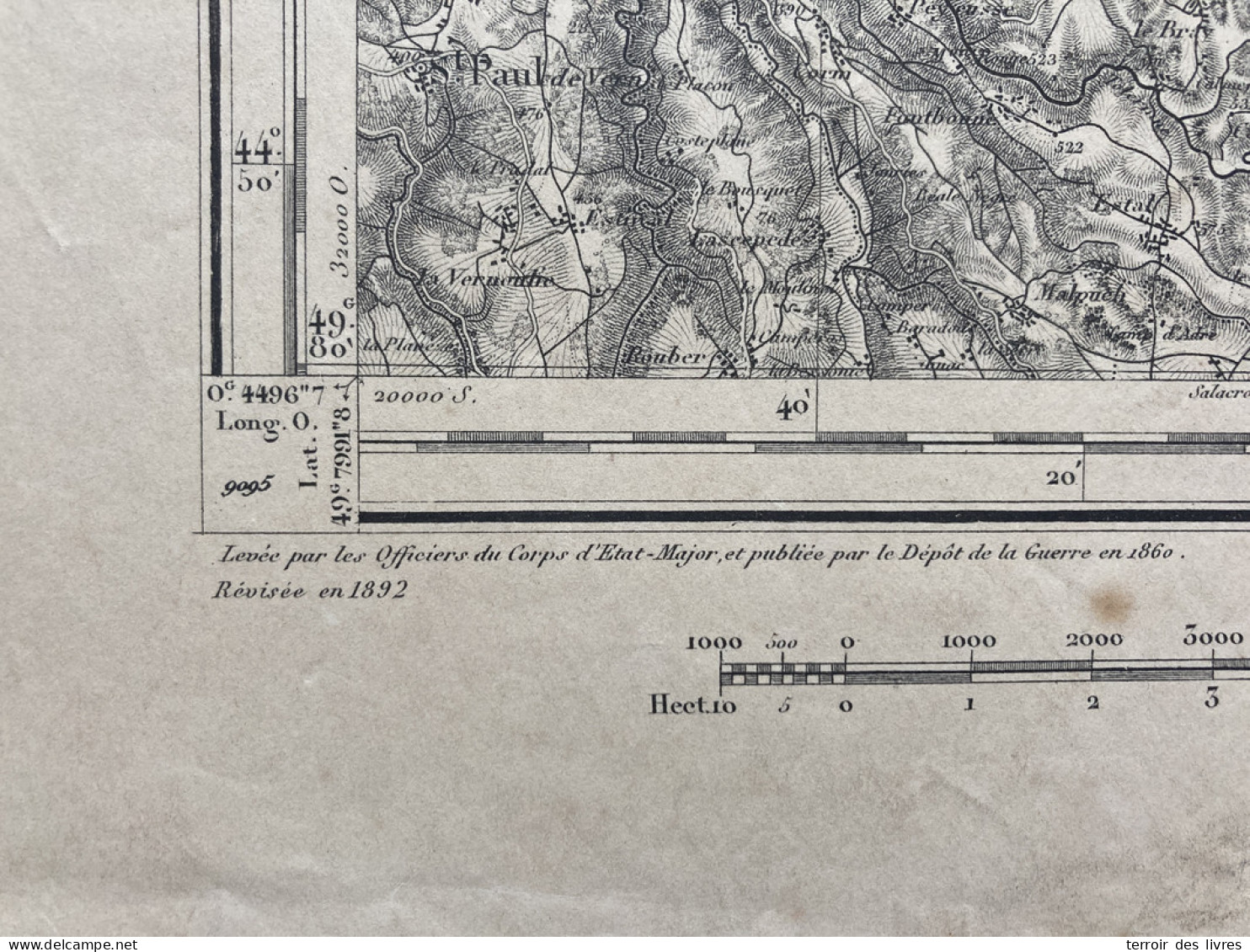 Carte état Major AURILLAC S.O. 1860 1892 35x54cm CALVIAC LAMATIVIE COMIAC SOUSCEYRAC TEYSSIEU SIRAN CAMPS-ST-MATHURIN-LE - Geographische Kaarten