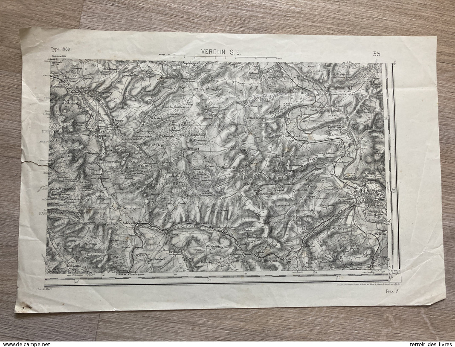 Carte état Major VERDUN S.E. 1895 33x50cm ESNES EN ARGONNE MONTZEVILLE CHATTANCOURT MALANCOURT BETHELAINVILLE BETHINCOUR - Geographical Maps