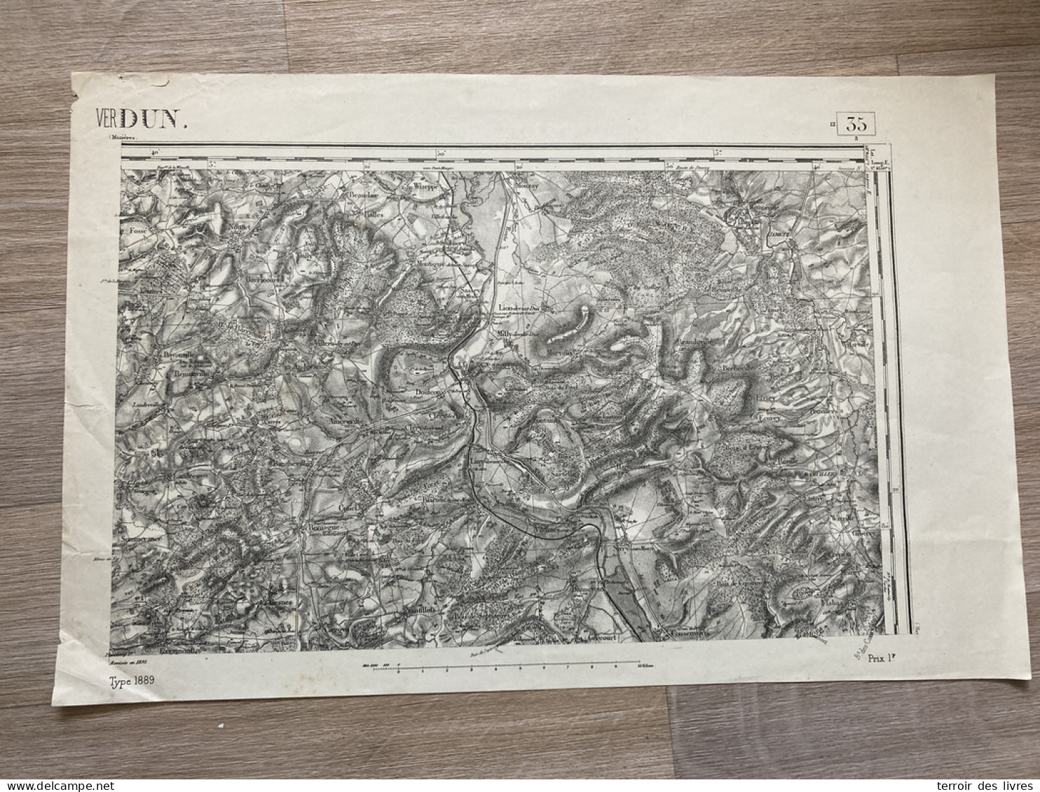 Carte état Major VERDUN 1895 33x50cm MURVAUX FONTAINES-ST-CLAIR LION-DEVANT-DUN MILLY-SUR-BRADON DUN-SUR-MEUSE BRANDEVIL - Geographische Kaarten