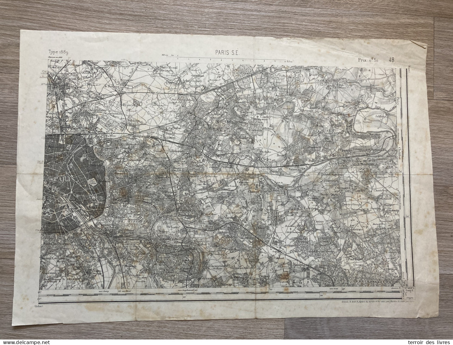 Carte état Major PARIS S.E. 1888 33x50cm GOURNAY SUR MARNE NOISY-LE-GRAND CHAMPS-SUR-MARNE CHELLES CHANTEREINE NEUILLY-S - Cartes Géographiques