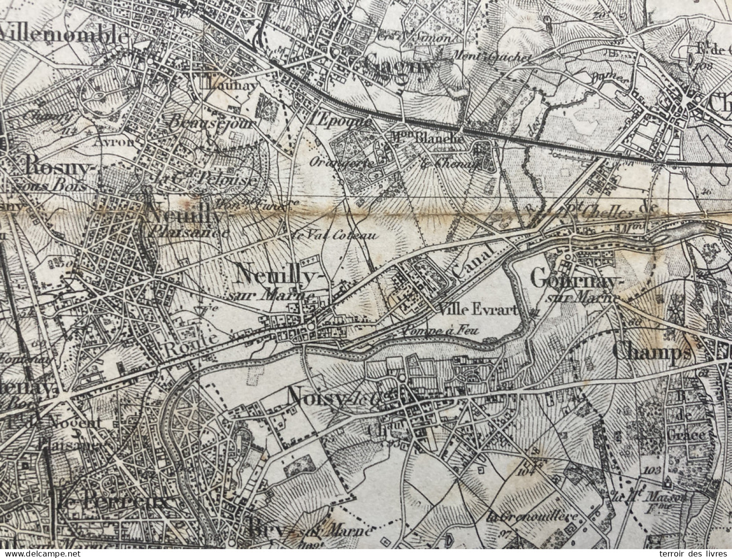 Carte état Major PARIS S.E. 1888 33x50cm GOURNAY SUR MARNE NOISY-LE-GRAND CHAMPS-SUR-MARNE CHELLES CHANTEREINE NEUILLY-S - Cartes Géographiques