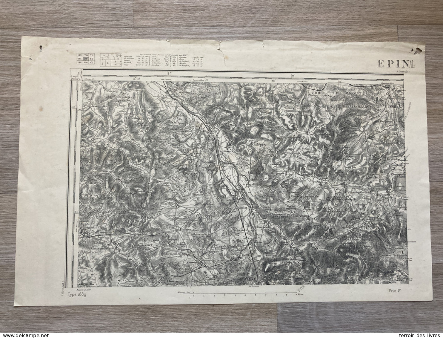 Carte état Major EPINAL 1888 33x50cm GIRMONT THAON-LES-VOSGES CHAVELOT IGNEY DOMEVRE-SUR-DURBION PALLEGNEY BAYECOURT ONC - Geographical Maps