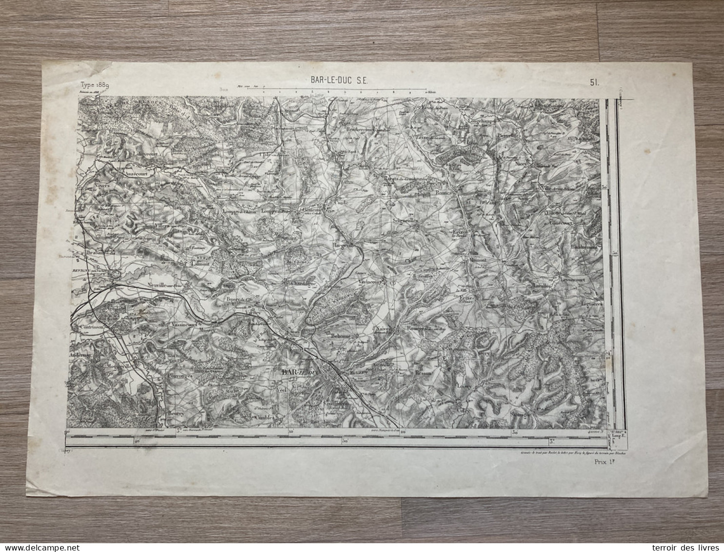 Carte état Major BAR LE DUC 1888 33x50cm HARGEVILLE LES HAUTS DE CHÉE GENICOURT-SOUS-CONDE HARGEVILLE-SUR-CHEE LOUPPY-SU - Geographische Kaarten