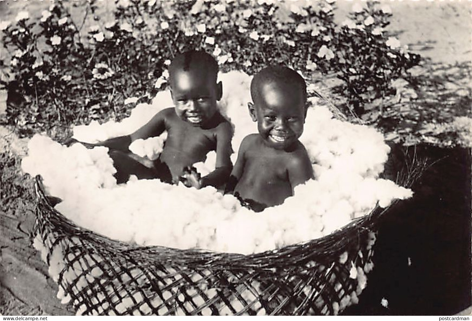 Tchad - KOUMRA -Deux Enfants Indigènes, Mingambé Et Sa Sœur, Dans Un Panier De Coton - TAILLE DE LA CARTE POSTALE 15 Cm. - Tschad