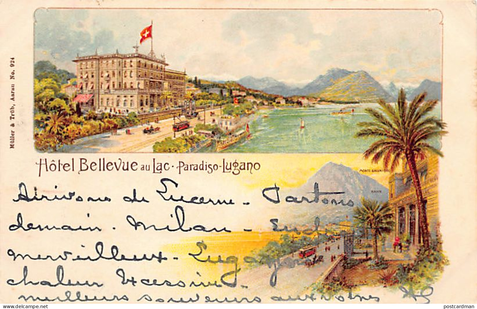LUGANO (TI) Hôtel Bellevue Au Lac - Ed. Müller & Trüb 924 - Lugano