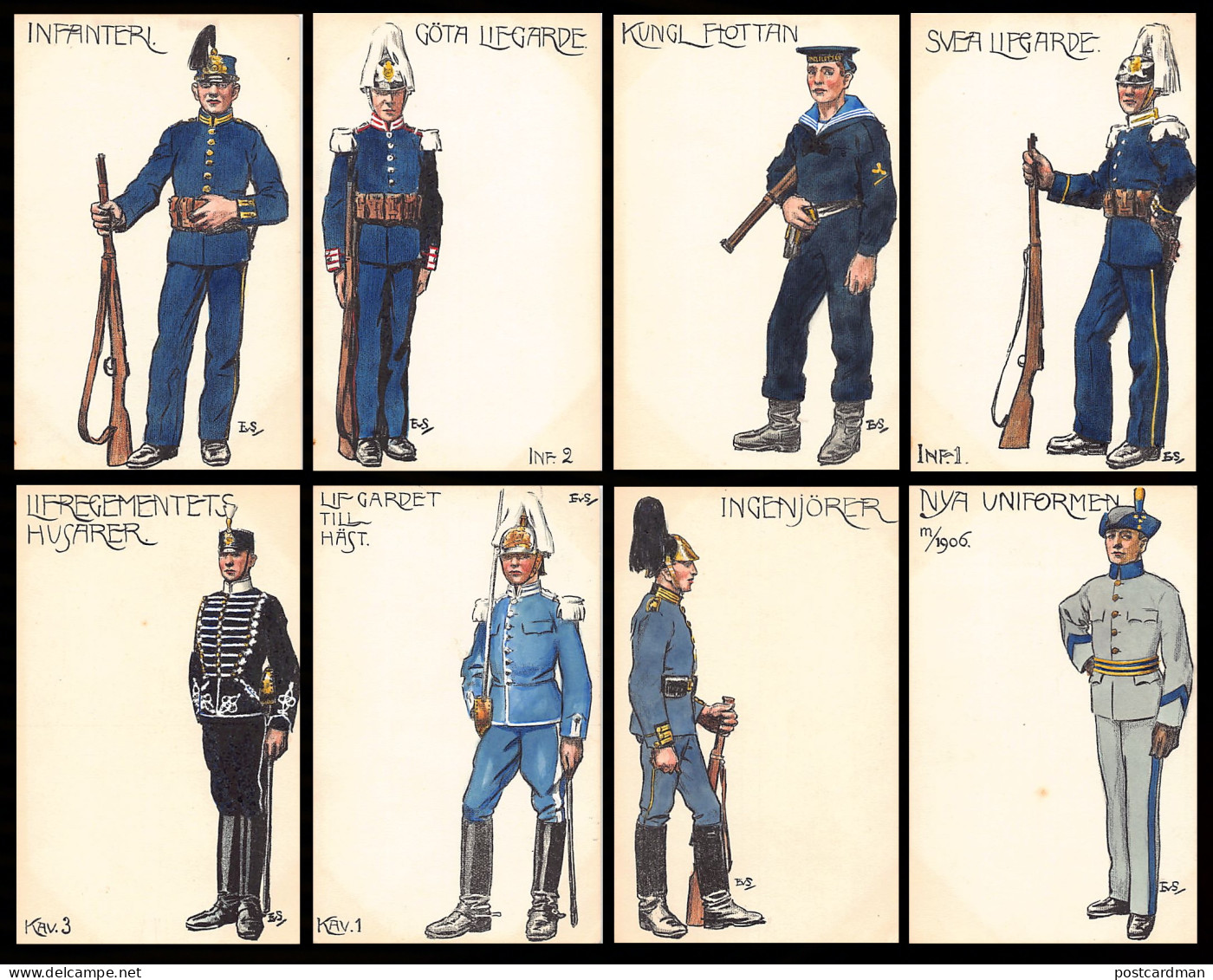 SVERIGE Sweden - The Swedish Army - Set Of 8 Postcards - Svenska Armén - Set Med 8 Vykort - Publ. E. S. - Stender  - Suède