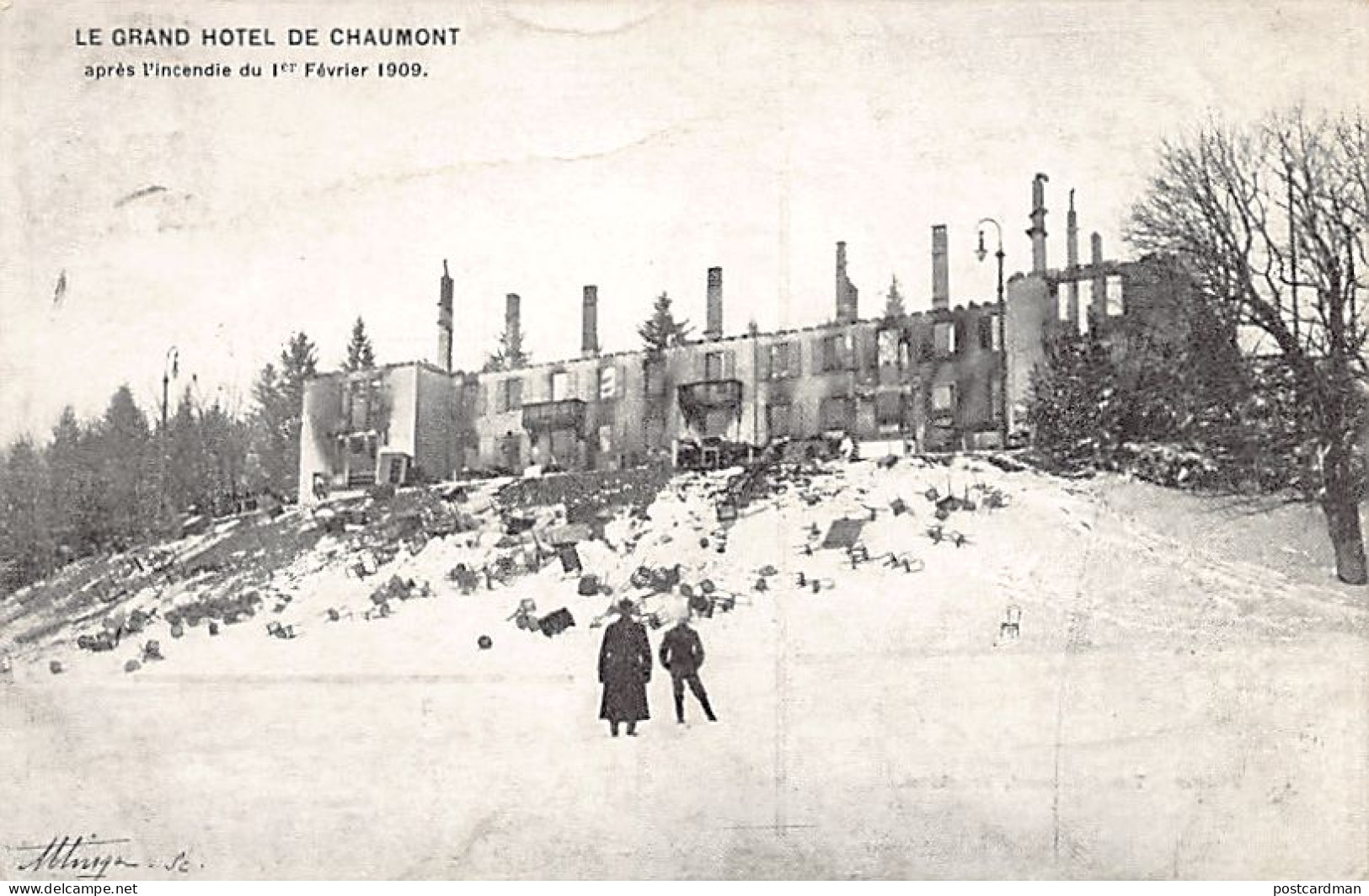 CHAUMONT (NE) Le Grand Hôtel Après L'incendie Du 1er Février 1909 - Ed. T. Jacot  - Autres & Non Classés