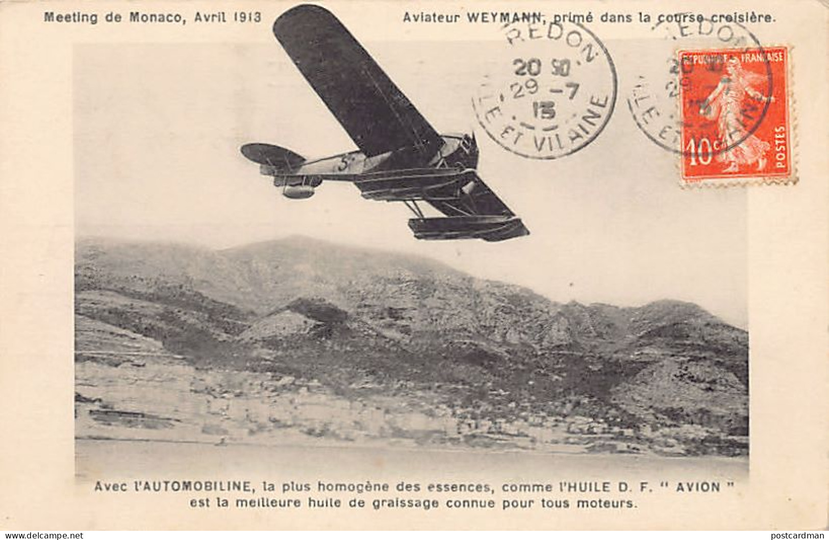 MONACO - Meeting D'Hydravion D'Avril 1913 - Aviateur Weymann - Ed. Huile D.F. Av - Autres & Non Classés
