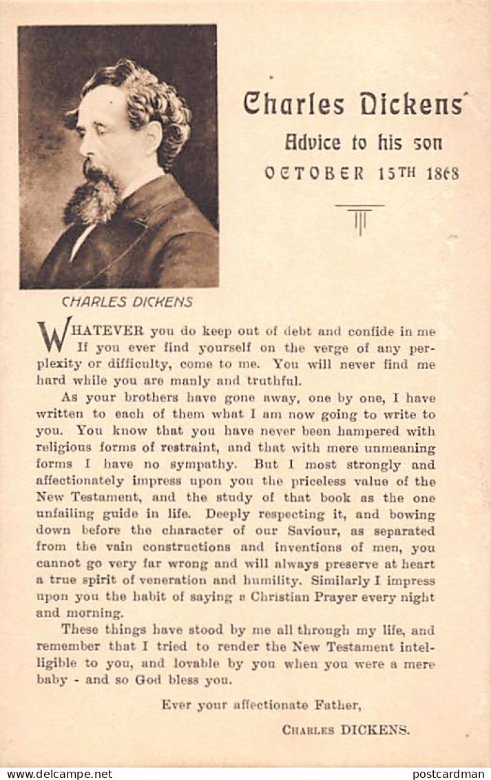 England - Hants - PORTSMOUTH Charles Dickens' Advice To His Son October 15, 1868 - Portsmouth