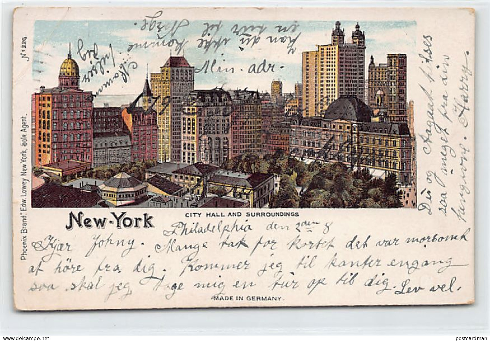 Usa - NEW YORK CITY - LITHO - City Hall And Surroundings - Publ. Edw. Lowey 226 - ONE CORNER FOLD - Indiens D'Amérique Du Nord