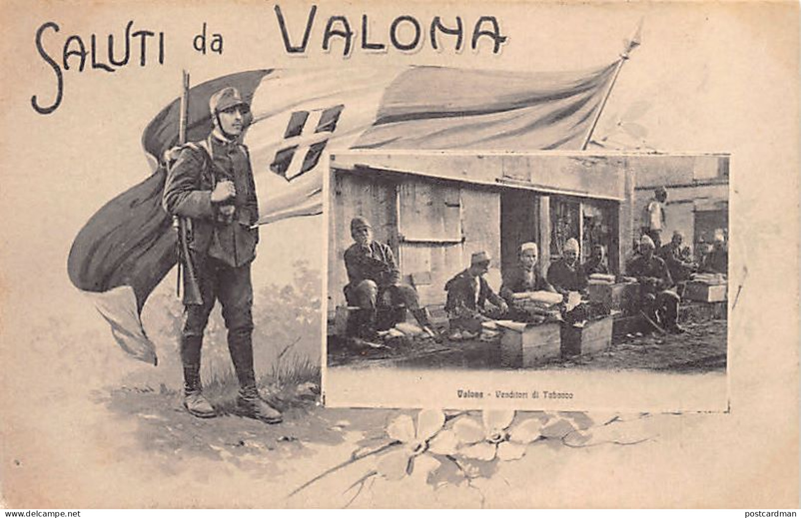 Albania - VLORË Vlora - Italian Soldier And Flag - Tobacco Seller - Publ. Alterocca 39372 - Albanien