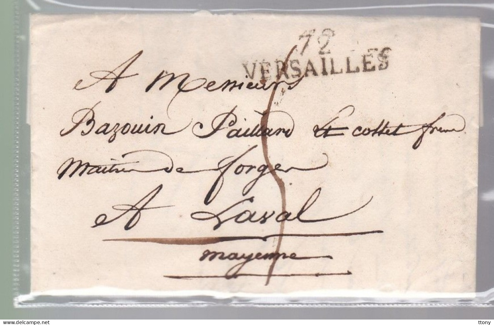 Lettre Dite Précurseurs  Sur Lettre  72 Versailles  Destination Maître Forge à Laval  Mayenne 1818 - 1801-1848: Precursores XIX