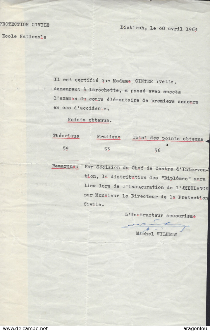 Luxembourg - Luxemburg - PROTECTION CIVILE - ÉCOLE NATIONALE  -  DIEKIRCH , LE 08. AVRIL 1963 - Documenti Storici