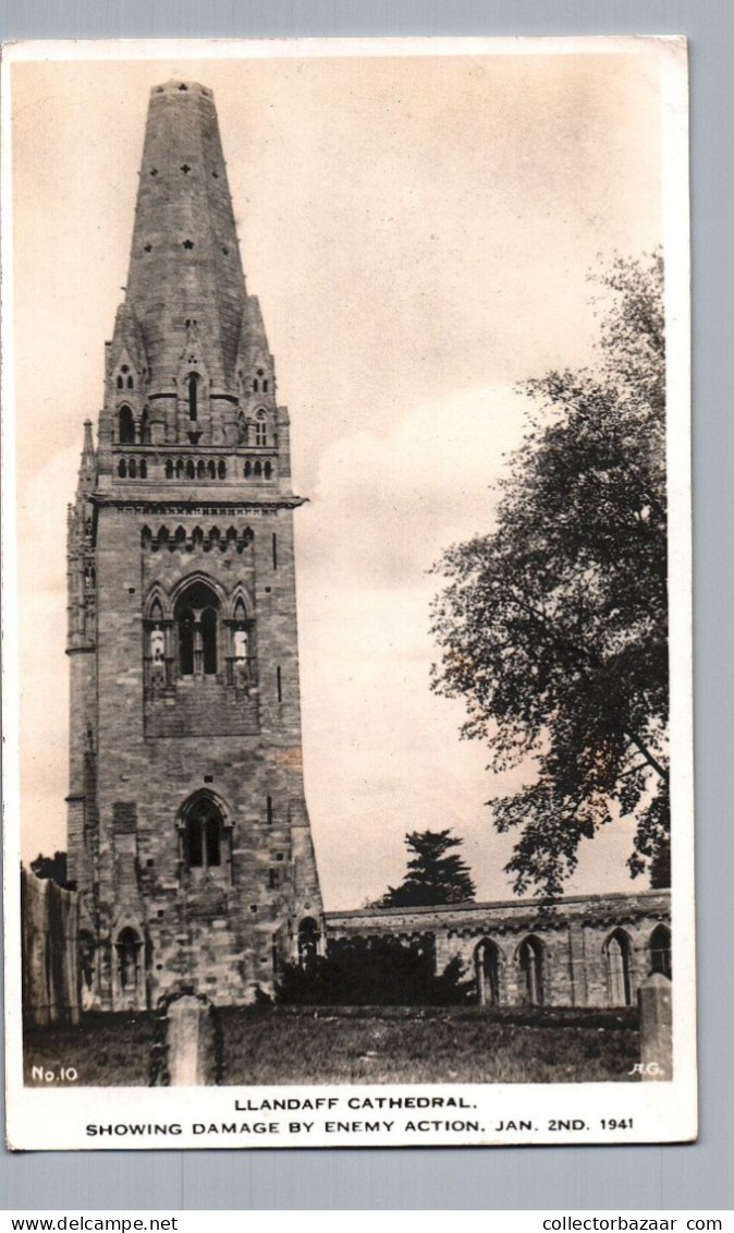 Llandaff Cathedral Showing Damage By Enemy Action January 2 1941 Real Photo Postcard AG Signed No10 - War 1939-45