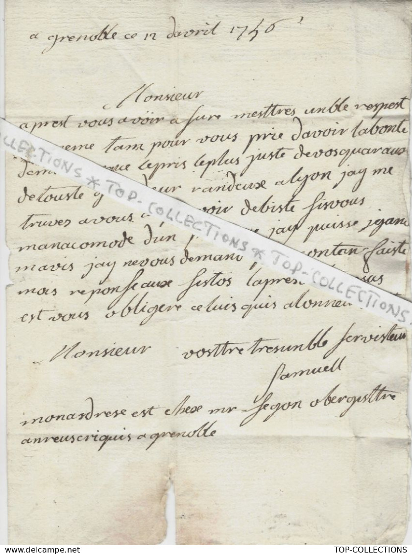 1756 Lettre De Grenoble  COMMANDE VERRERIE  Pour Mr Drolenvaux Maitre Fabrique De Verres  De St Quirin Près Sarrebourg - ... - 1799
