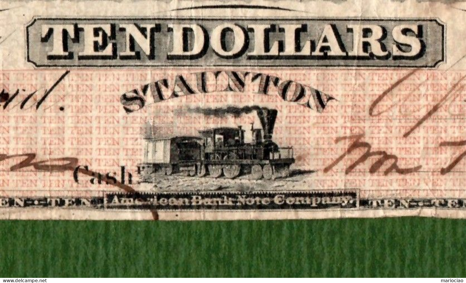 USA Note The Central Bank Of Virginia $10 Staunton, VA 1860 SLAVES N.1347 - Andere & Zonder Classificatie