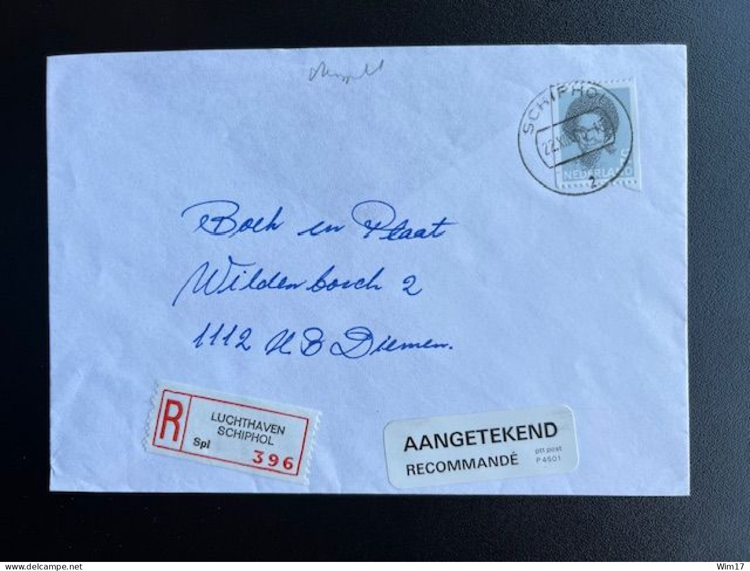 NETHERLANDS 1986 REGISTERED LETTER LUCHTHAVEN SCHIPHOL TO DIEMEN 22-12-1986 NEDERLAND AANGETEKEND - Brieven En Documenten