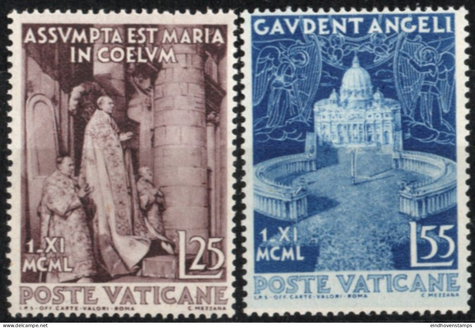 Vatican 1951 Dogma Of The Physical Reception Of Mary Into Heaven 2 Values MNH - Nuovi