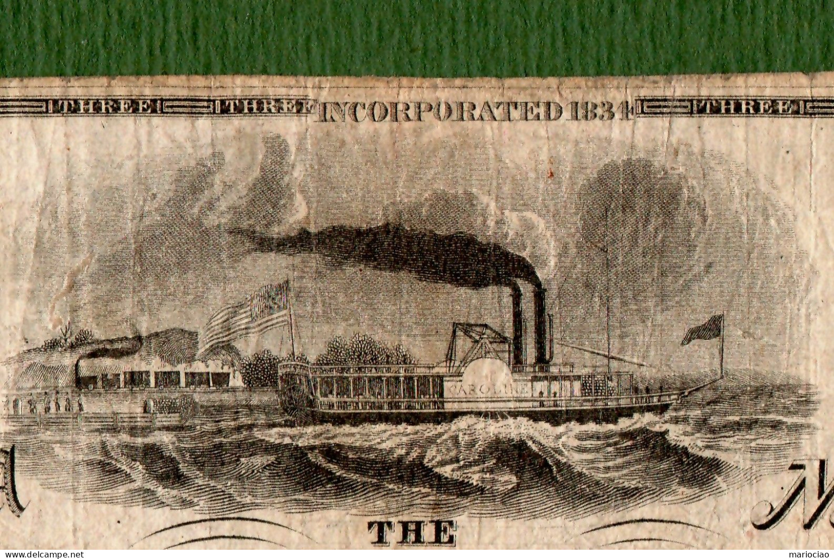 USA Note The Geauga Insurance Company 1839 $3 Painesville, OHIO Steamboat - Otros & Sin Clasificación