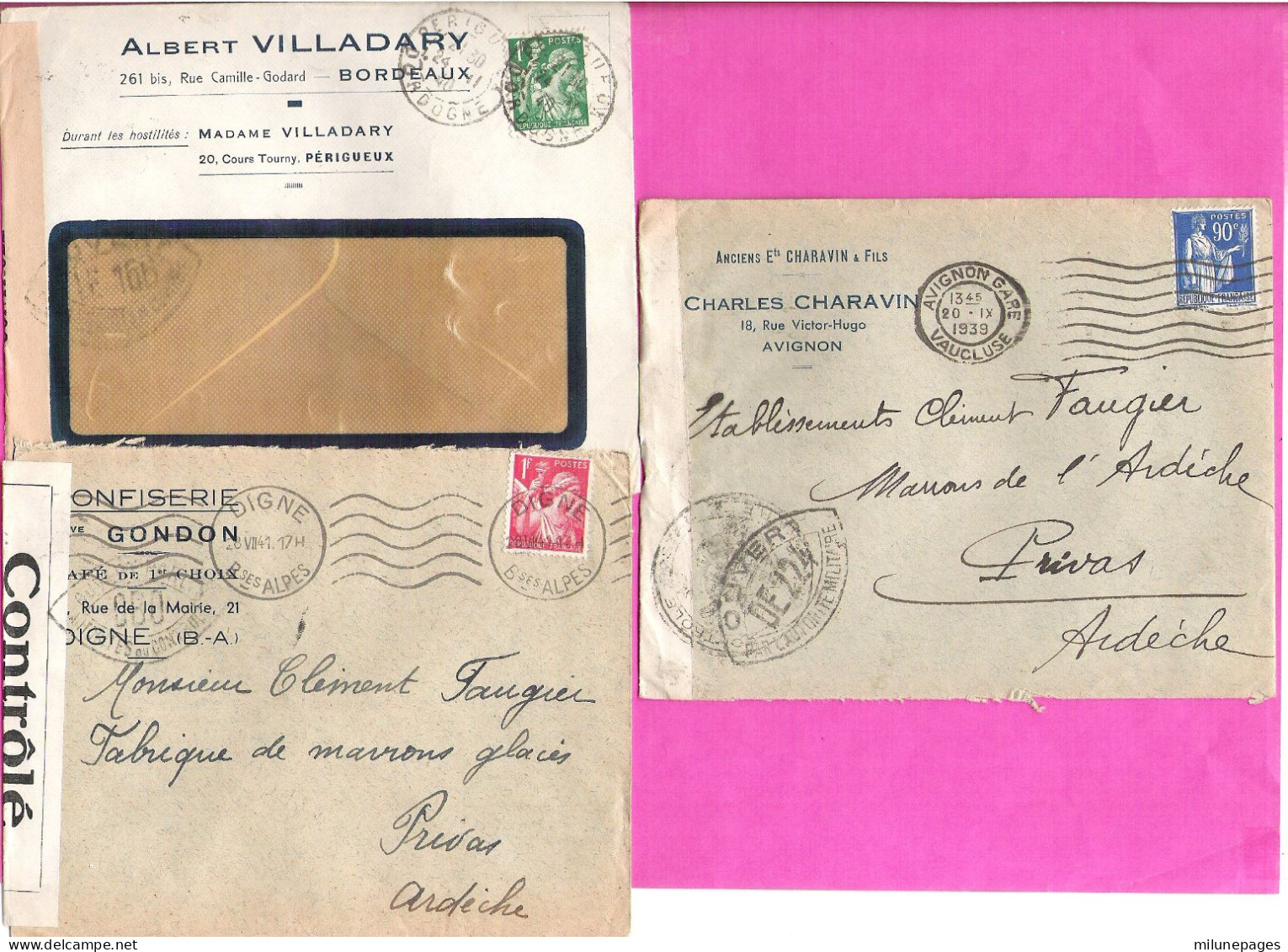 Lot De 10 Lettres Cachet Censure Controle Guerre 39/45 Belles Enveloppes Et Flammes Dont Corse Ensemble Agréable - WW II