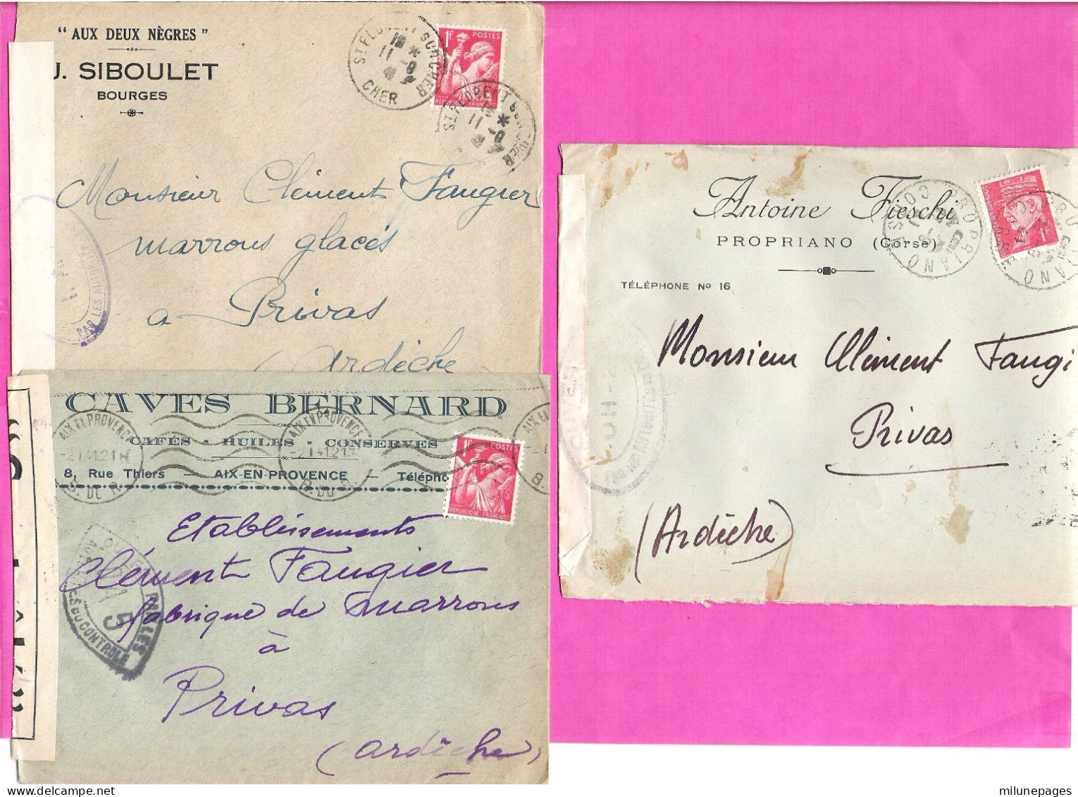 Lot De 10 Lettres Cachet Censure Controle Guerre 39/45 Belles Enveloppes Et Flammes Dont Corse Ensemble Agréable - WW II