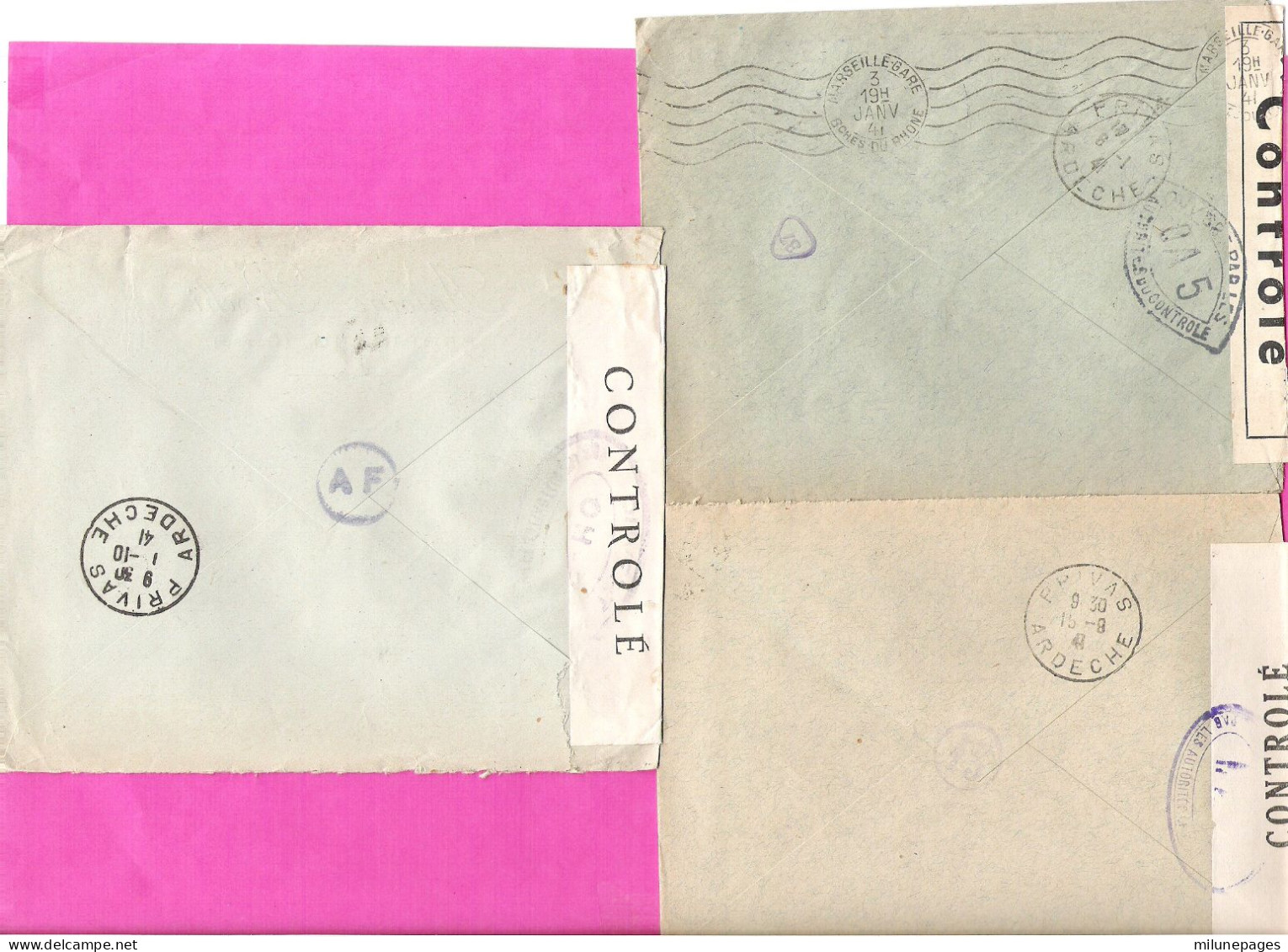 Lot De 10 Lettres Cachet Censure Controle Guerre 39/45 Belles Enveloppes Et Flammes Dont Corse Ensemble Agréable - WW II
