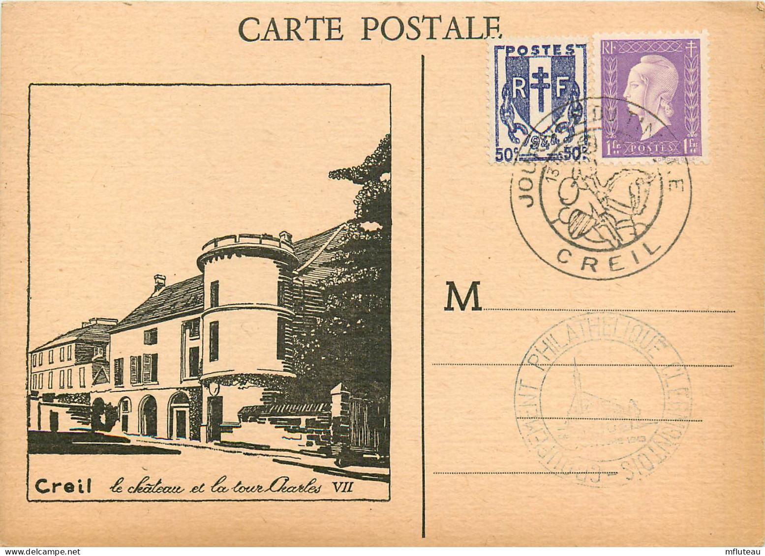 60* CREIL  Chateau – Tour Charles   (journee Philatelique 1943)      RL18,0305 - Creil