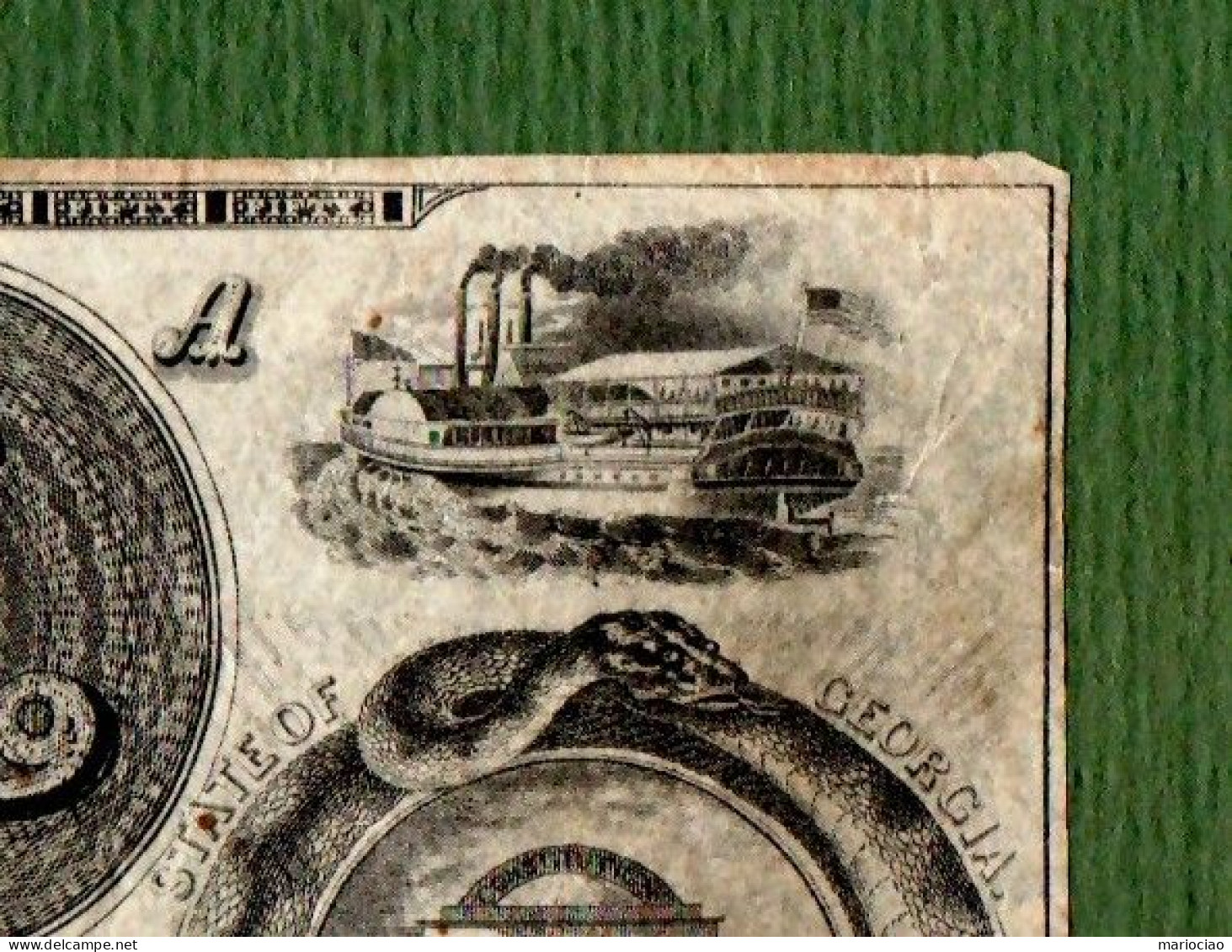 USA Note The Mechanics Bank Of Augusta GEORGIA 1854 $50 Train, Steamboat, Snake N. 238 - Sonstige & Ohne Zuordnung