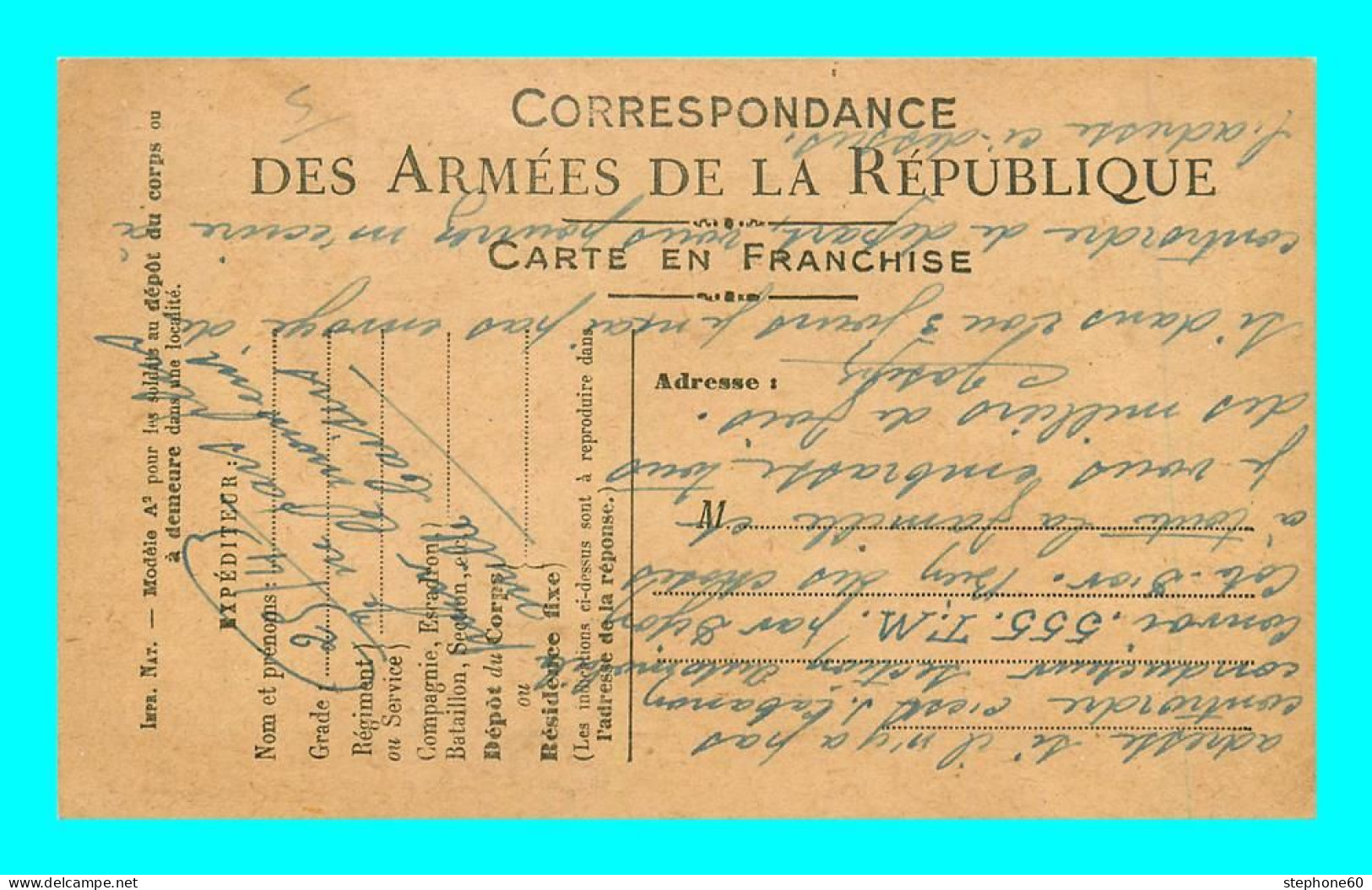 A907 / 307  Correspondance Des Armées De La Republique Carte En Franchise - Weltkrieg 1914-18