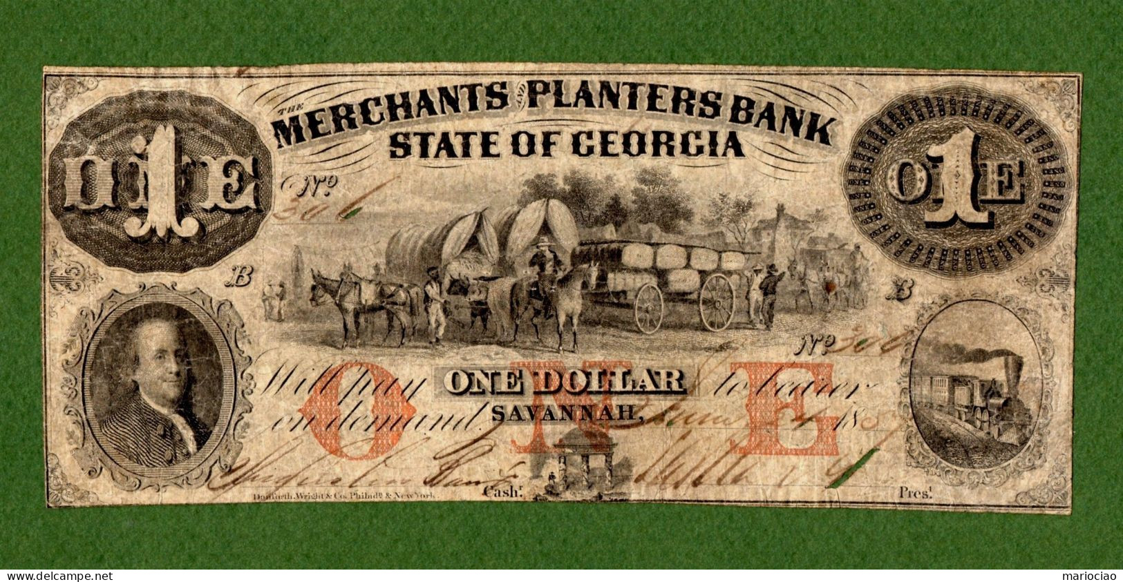 USA Note The Merchants And Planters Bank $1 Savannah GEORGIA 1857 SLAVES N.306 - Altri & Non Classificati