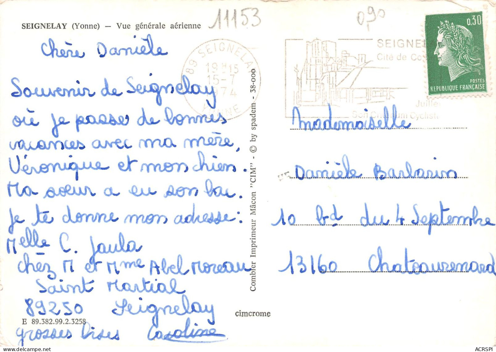 89 Seignelay  Le Lotissement Vue  Panoramique Aérienne Générale édition Cim   (scanR/V)  N° 46 \MR8005 - Seignelay