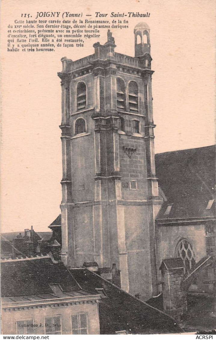 89 JOIGNY   Tour Saint Thibault   édition J.D   Vierge Non Circulé  (Scan R/V) N° 17 \MR8004 - Joigny