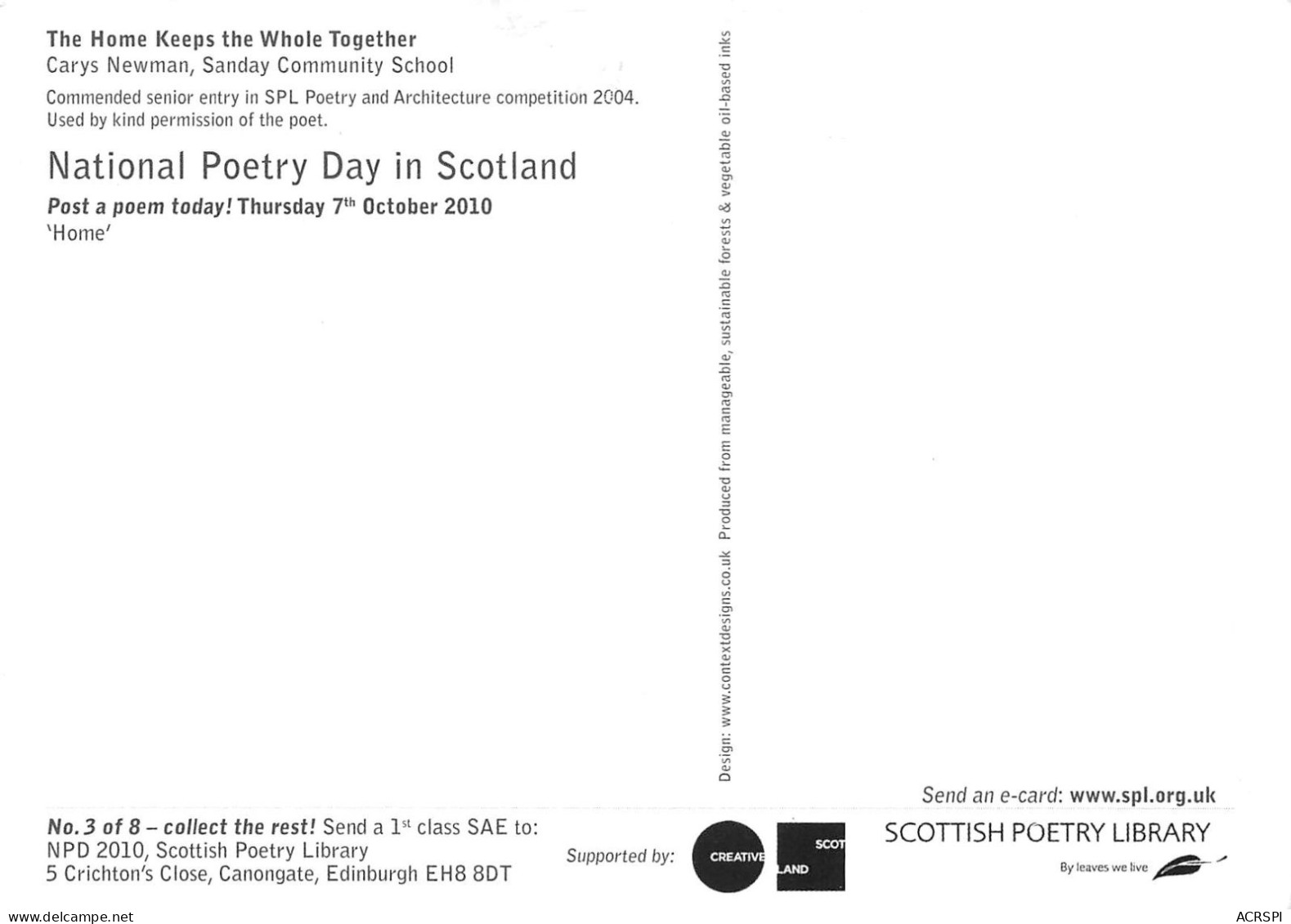 National Poetry Day In Scotland  The Home Keeps The Whole Together Carys NEWMAN (Scan R/V) N° 36 \MR8002 - Shetland