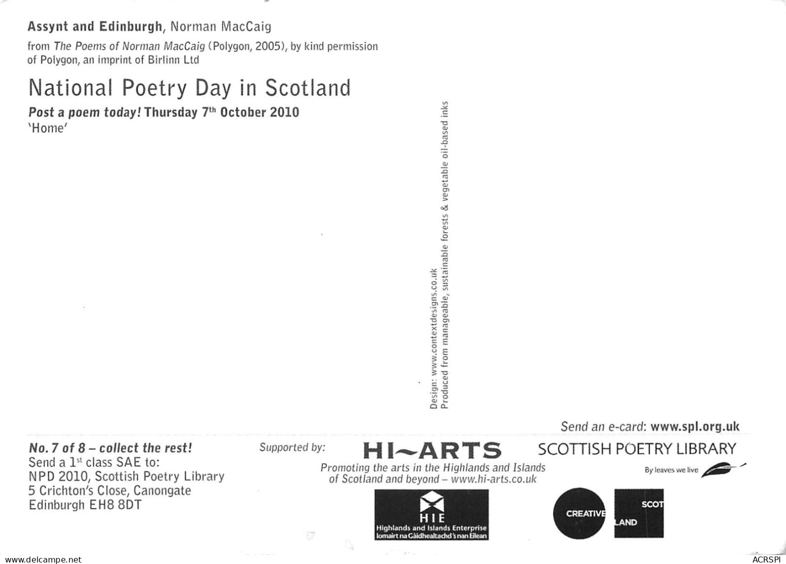 National Poetry Day In Scotland  Assynt And EDINBURGH Norman MacCaig (Scan R/V) N° 35 \MR8002 - Shetland