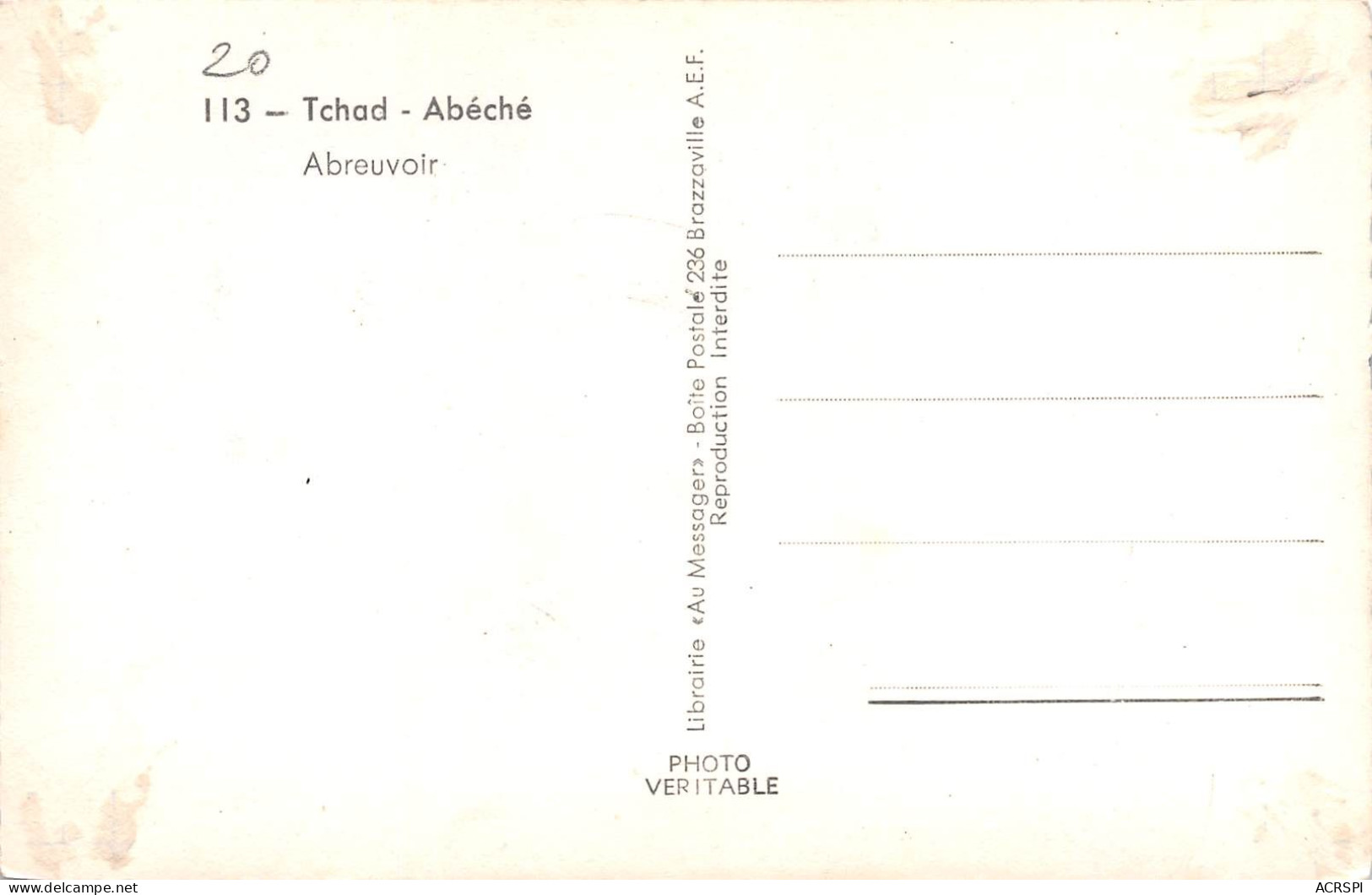 TCHAD  Abéché ABREUVOIR  édition  Au Messager à Brazzaville  Carte Non Circulé    (Scan R/V) N° 68 \MR8001 - Tchad