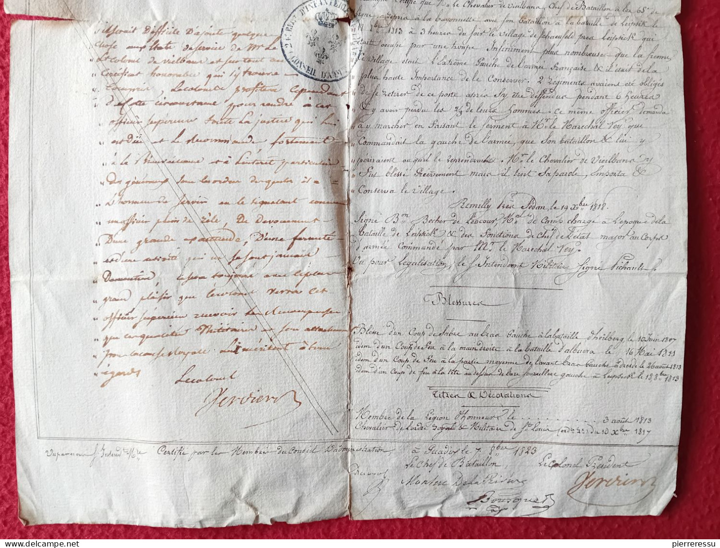 DIPOLME BREVET CERTIFICAT GARDE IMPERIALE VIEILBANS JACQUES 1823 A GUADIX EXPEDITION D ESPAGNE AUTOGRAPHES - Documentos