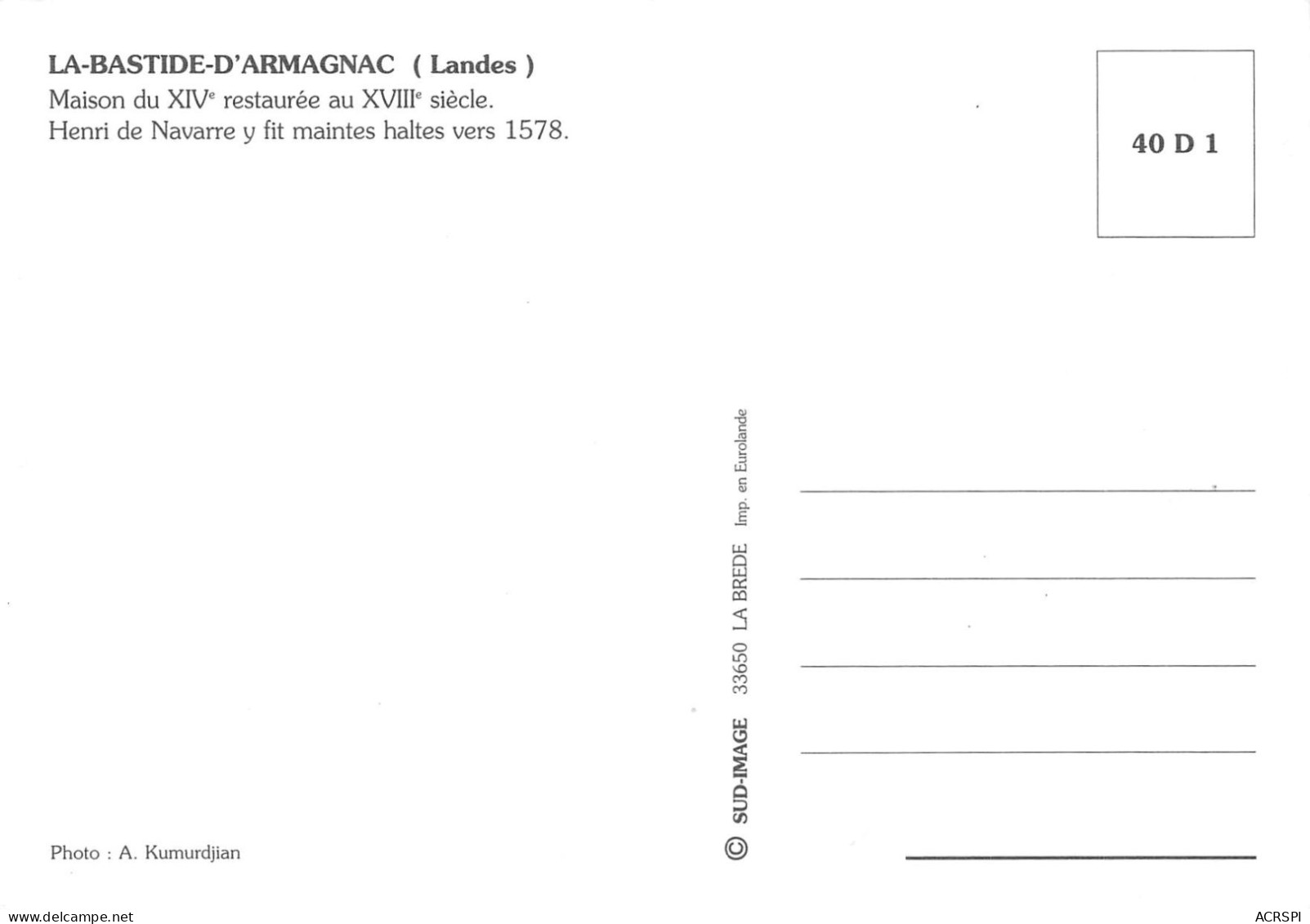 40   Labastide-d'Armagnac   (Scan R/V) N°  45   \MR8025 - Autres & Non Classés