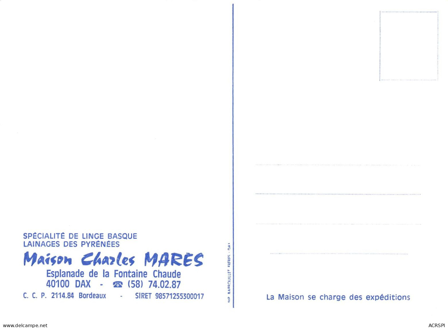 40   DAX     Maison Charles Mares   Linge Basque        (Scan R/V) N°   4   \MR8024 - Dax