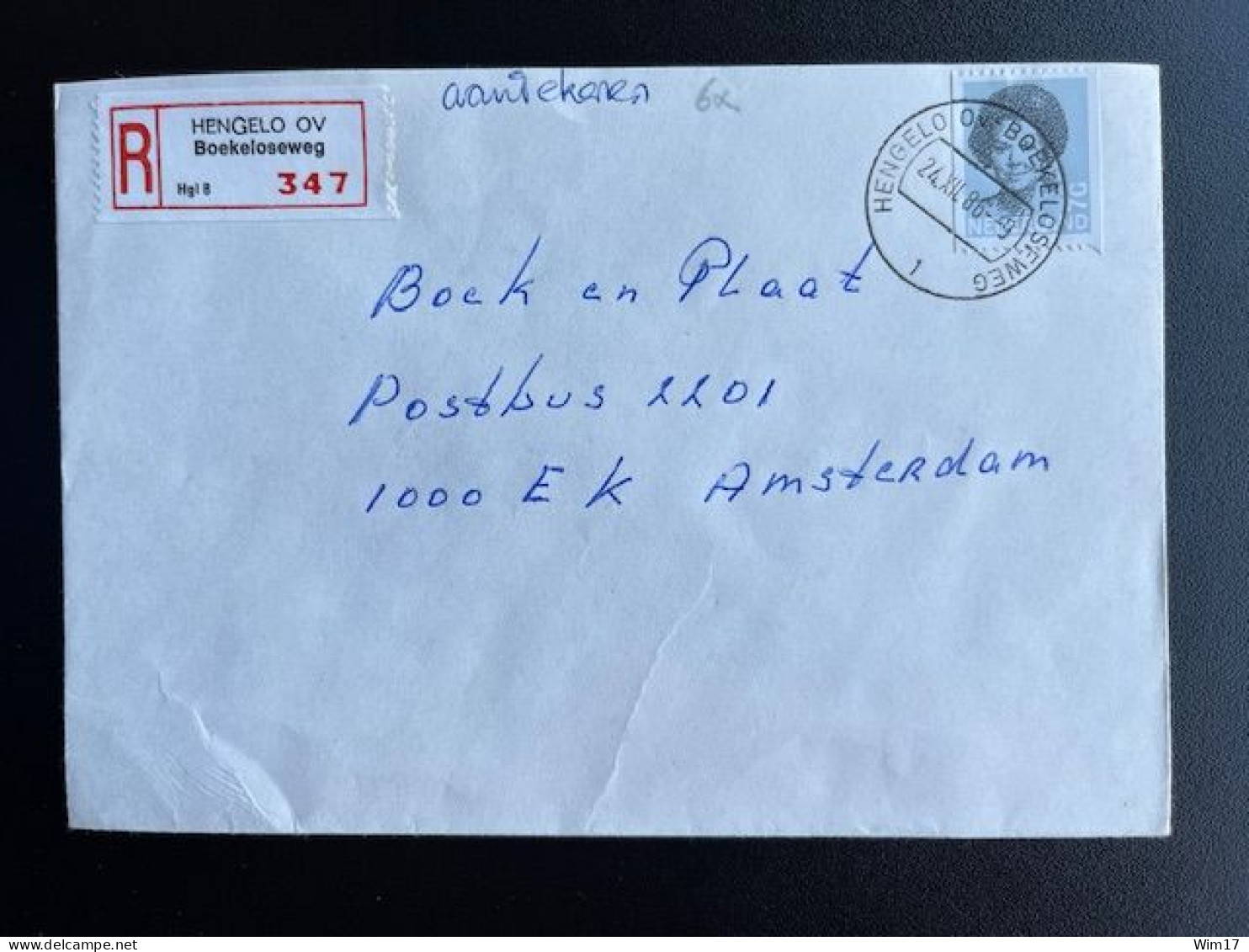 NETHERLANDS 1986 REGISTERED LETTER HENGELO (OV) BOEKELOSEWEG TO AMSTERDAM 24-12-1986 NEDERLAND AANGETEKEND - Briefe U. Dokumente