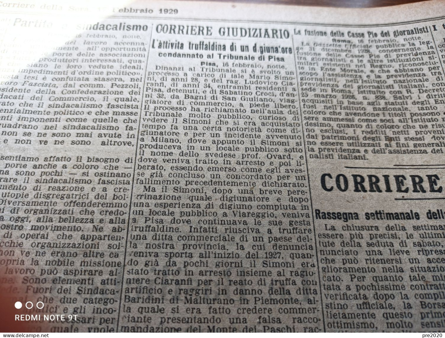 CORRIERE DELLA SERA 17/2/1929 BAGNI DI SAN GIULIANO ALBENGA ABBIATEGRASSO VOLTURARA IRPINA PERDIFUMO - Other & Unclassified