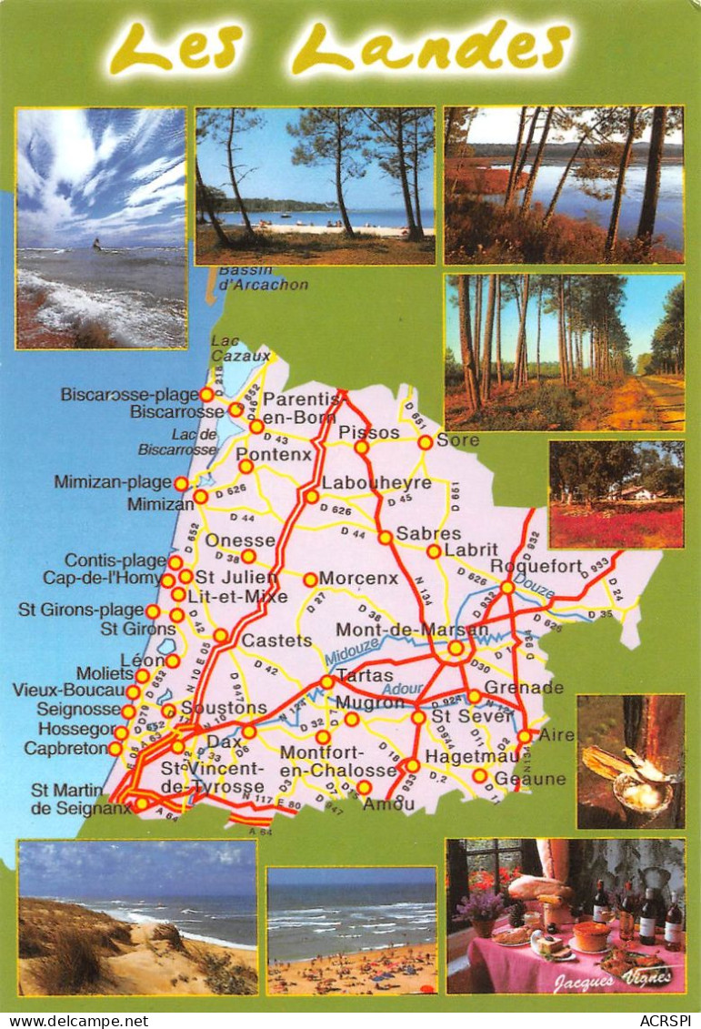 40  Les Landes  Carte Map Plan Routes Pêche Lac De LEON Oies échassiers Surf   (Scan R/V) N°   34   \MR8026 - Autres & Non Classés
