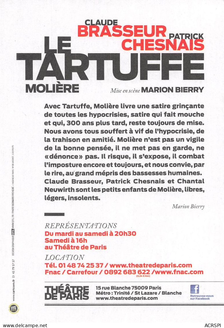 PARIS  Théatre  De Paris 15 Rue Blanche Brasseur Chesnais LE TARTUFFE    (Scan R/V) N°    44   \MR8039 - Paris (09)