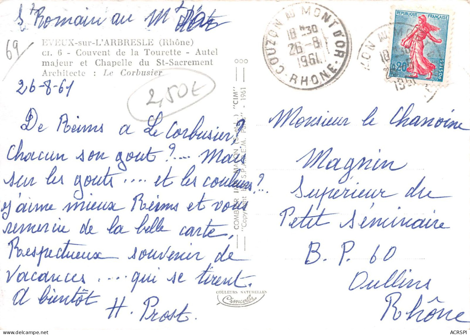 69   EVEUX Sur L'ARBRESLE  L'autel Du Couvent Dominicain (Scan R/V) N°    20   \MR8039 - Other & Unclassified