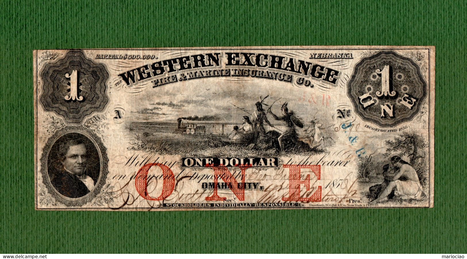 USA Note Western Exchange $1 Omaha City, NEBRASKA 1856 N.5890 ISSUED !!! - Otros & Sin Clasificación