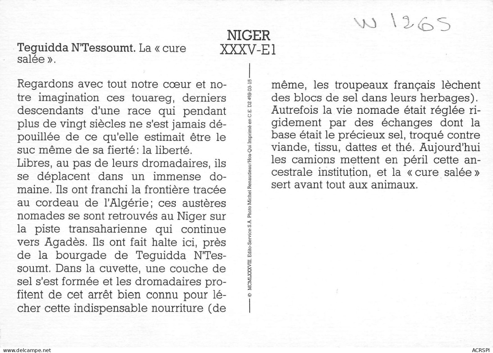 NIGER Niamey   Teguidda N'Tessoumt Le Cure Salée Touaregs Méharistes          (Scan R/V) N°   9   \MR8054 - Niger
