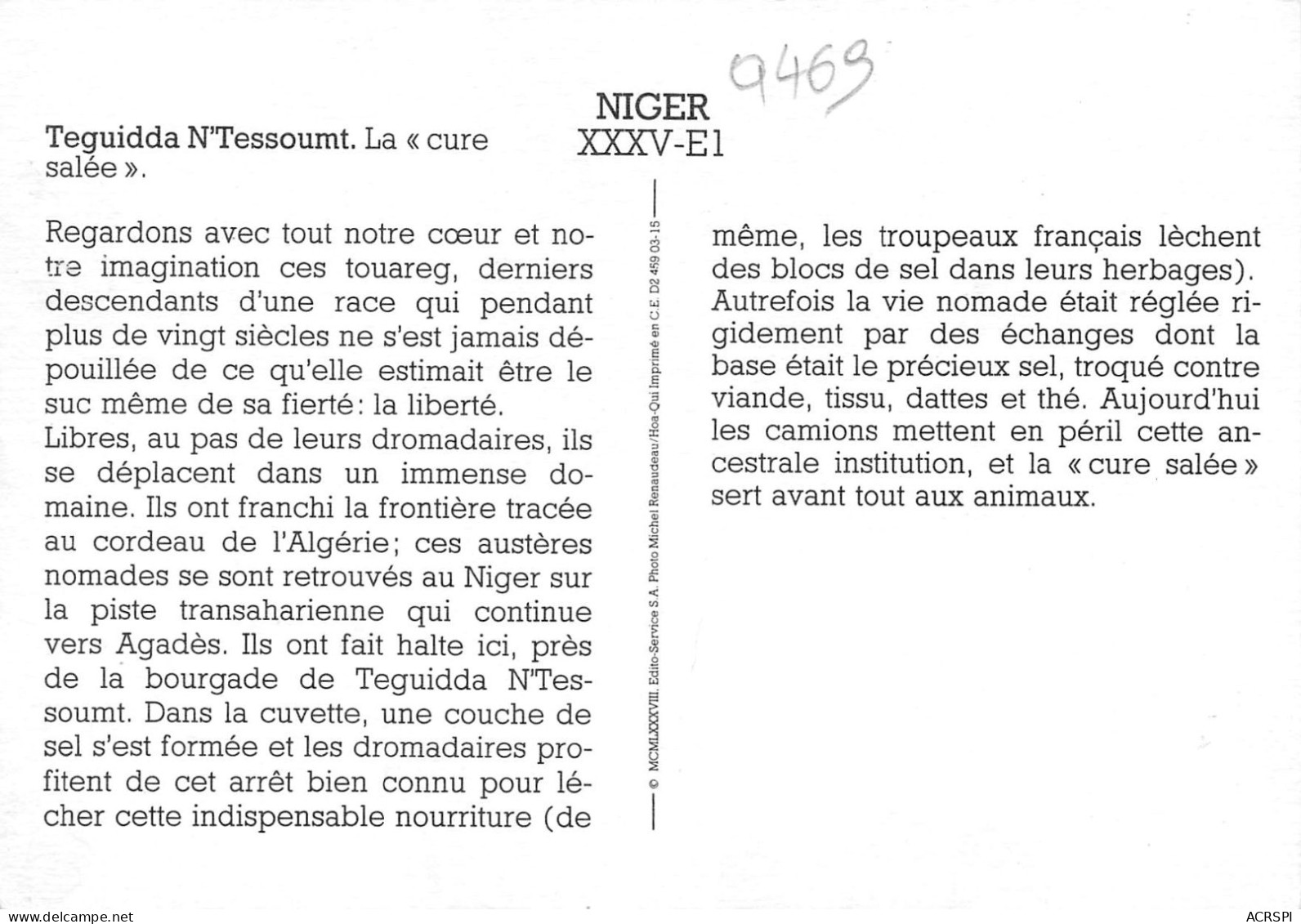 NIGER Niamey   Teguidda N'Tessoumt Le Cure Salée Touaregs Méharistes          (Scan R/V) N°   8   \MR8054 - Níger